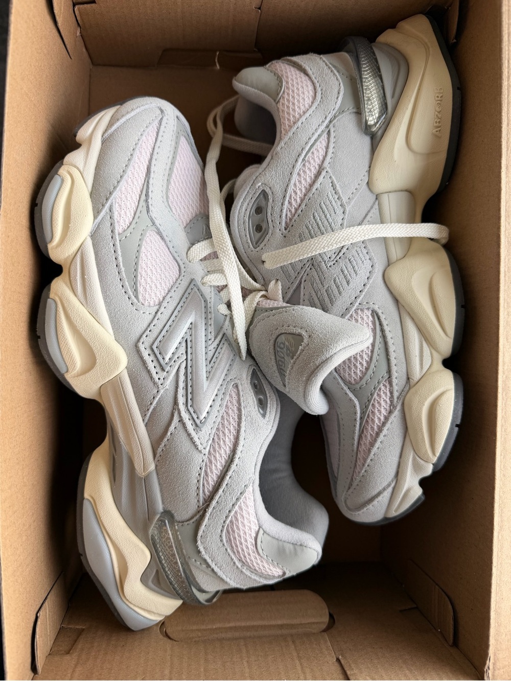 New Balance 9060 pink and Light Gray Athletic Sneakers